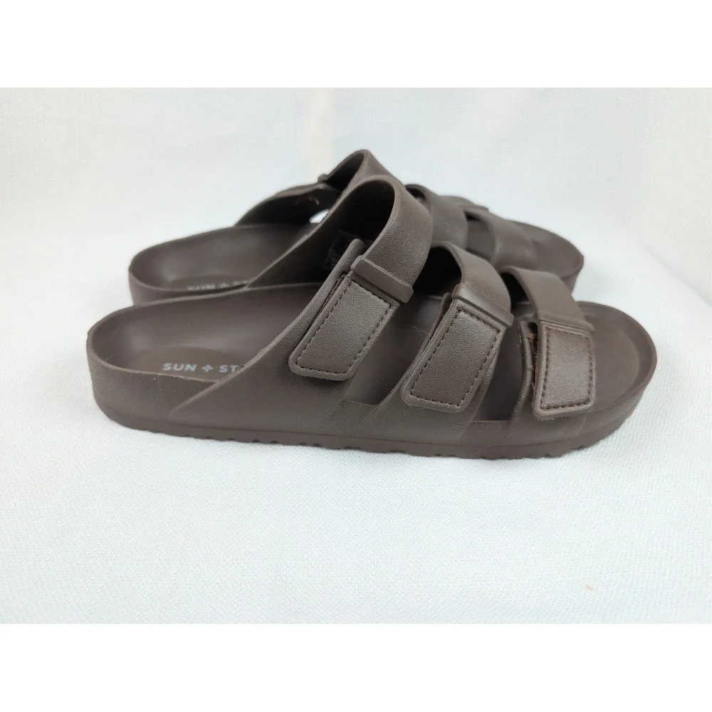 Sun + Stone Mens Bowie Brown Triple Strap Adjustable Slide Sandals Size 13‎